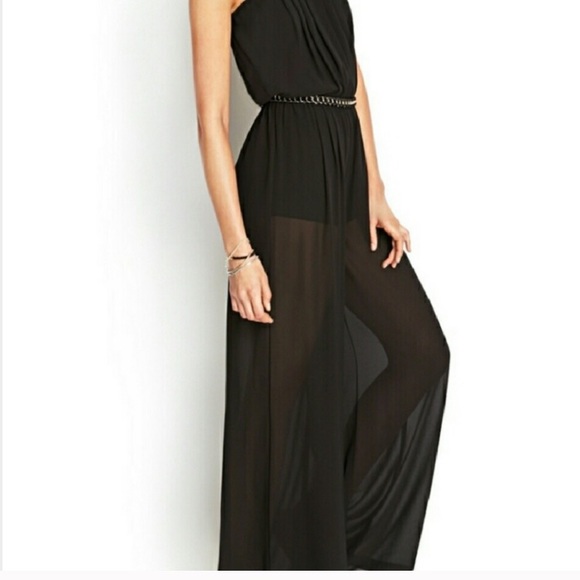 🖤 Forever 21 Black Sheer Long Jumpsuit - Picture 1 of 4